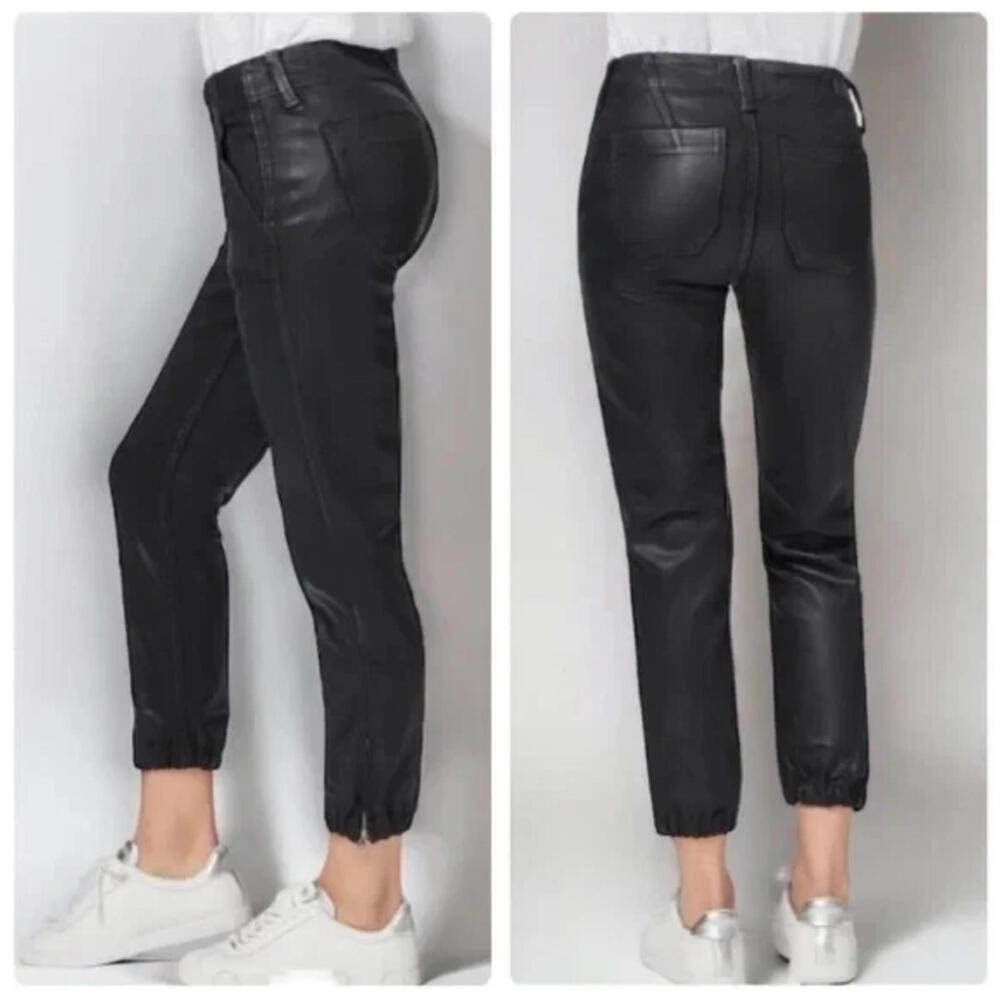 NWT PAIGE | SZ 23 - 27 | Mayslie Joggers Black Coated Cropped Jeans - Picture 2 of 9
